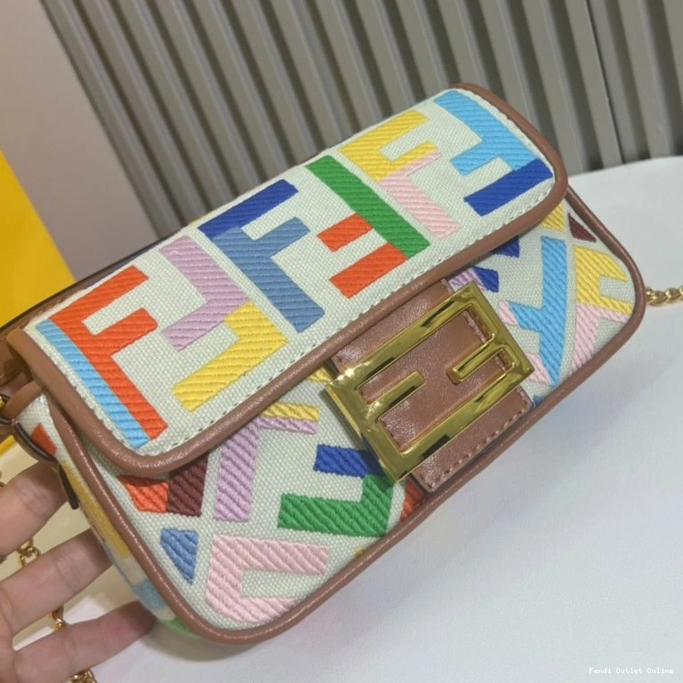 Cheap In Mini Bag Multi Canvas Motif Beige Baguette FF Fendi 0712